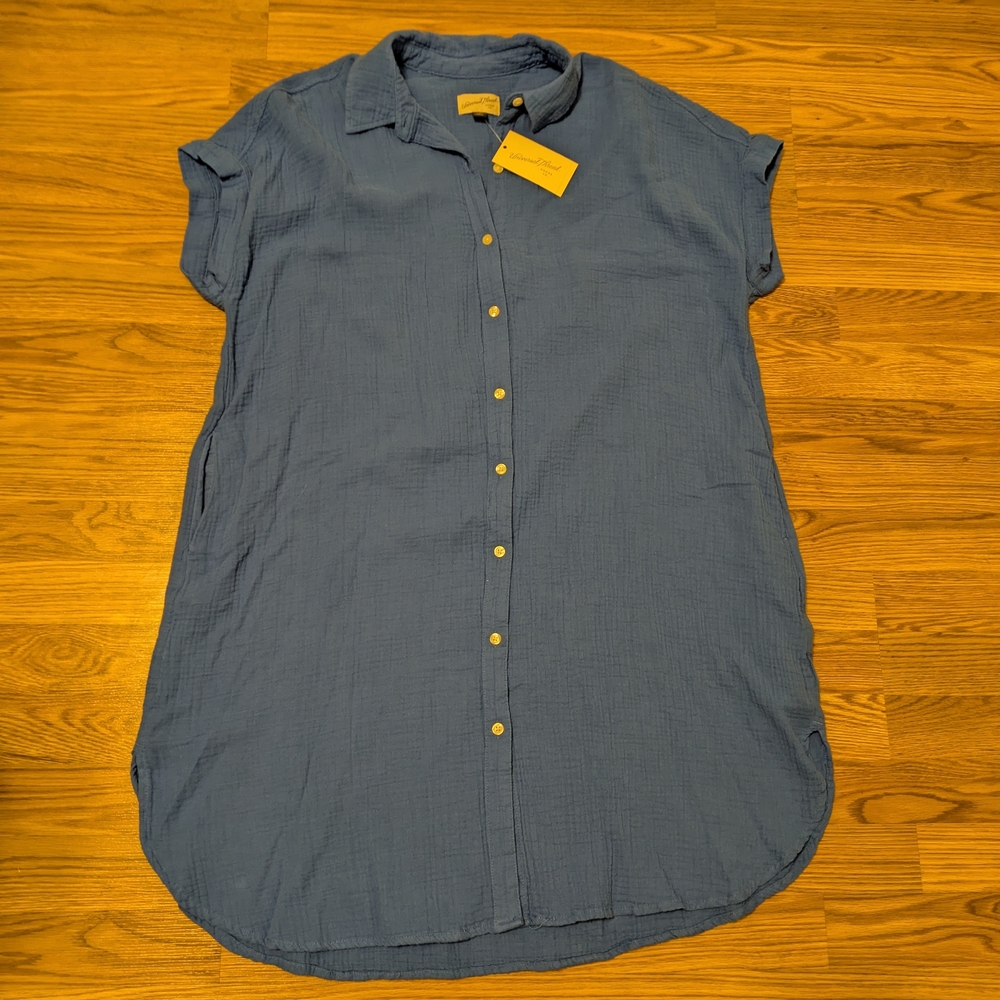Blue Button-Up Shirt Dress